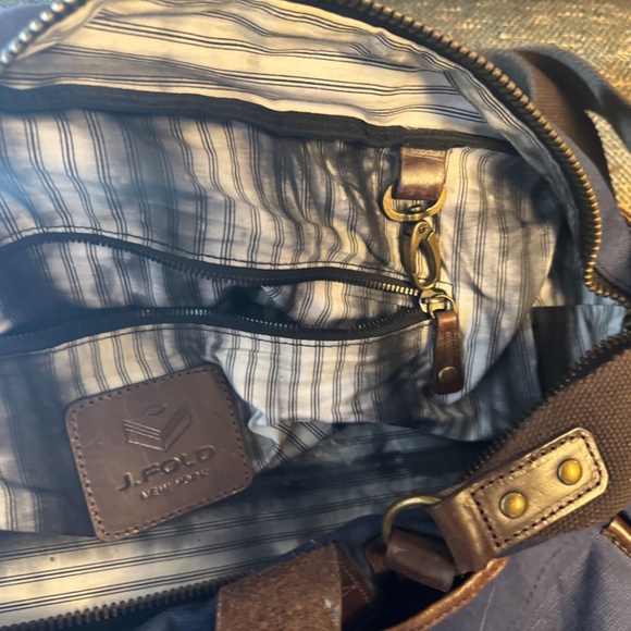 J. Fold Roadster Duffel Bag Blue Canvas Brown & Leather (Authentic Pre-Owned) - Picture 10 of 15